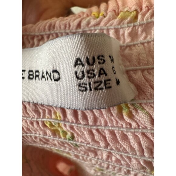 Faithfull the Brand Dress Size 6 Medium Pink Daisy Floral Puff Sleeve  Midi 036 - Picture 7 of 8